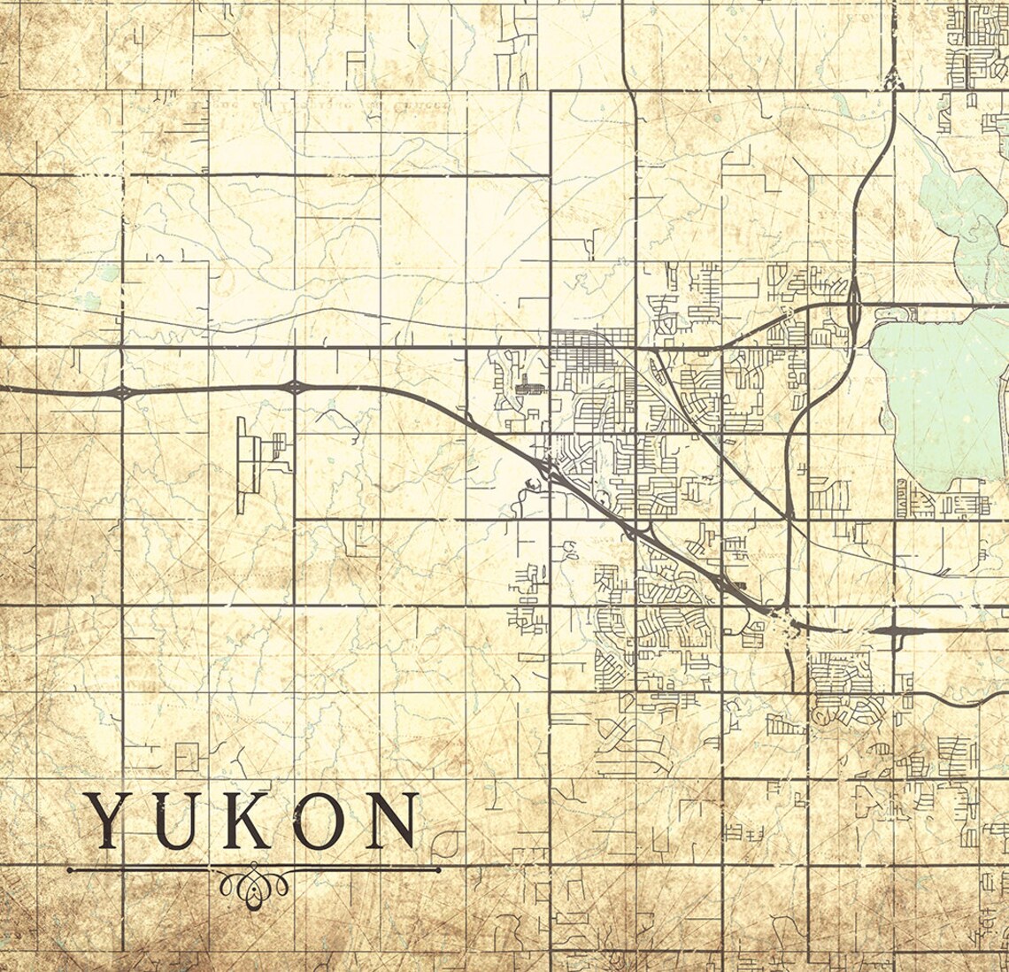 YUKON OK Canvas print Oklahoma Vintage map City Town Plan  Etsy
