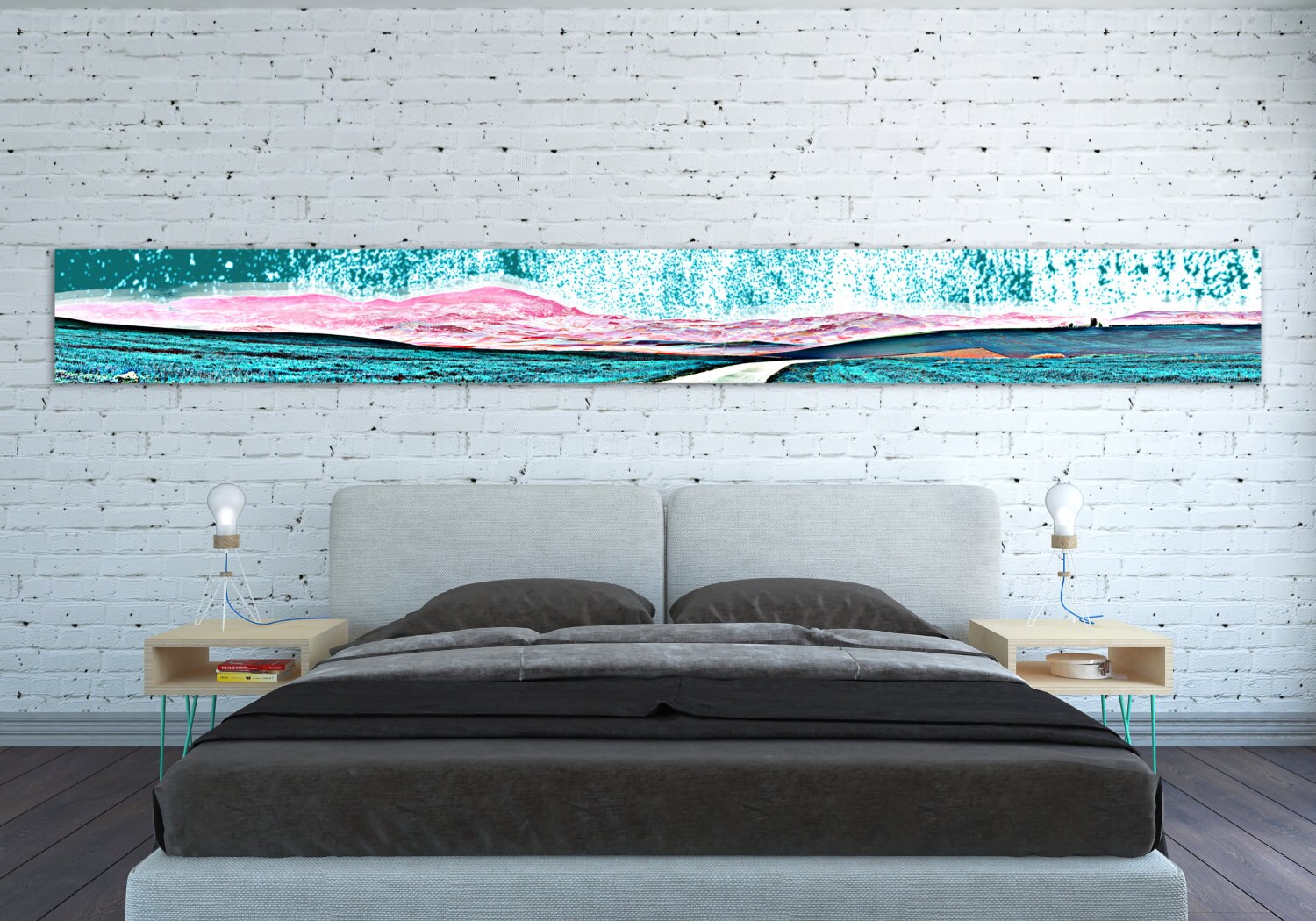 Canvas Print Horizontal Extra Long Narrow Large Abstract Wall Art Landscape Teal Pink Panoramic Oversized Poster Home Decor
