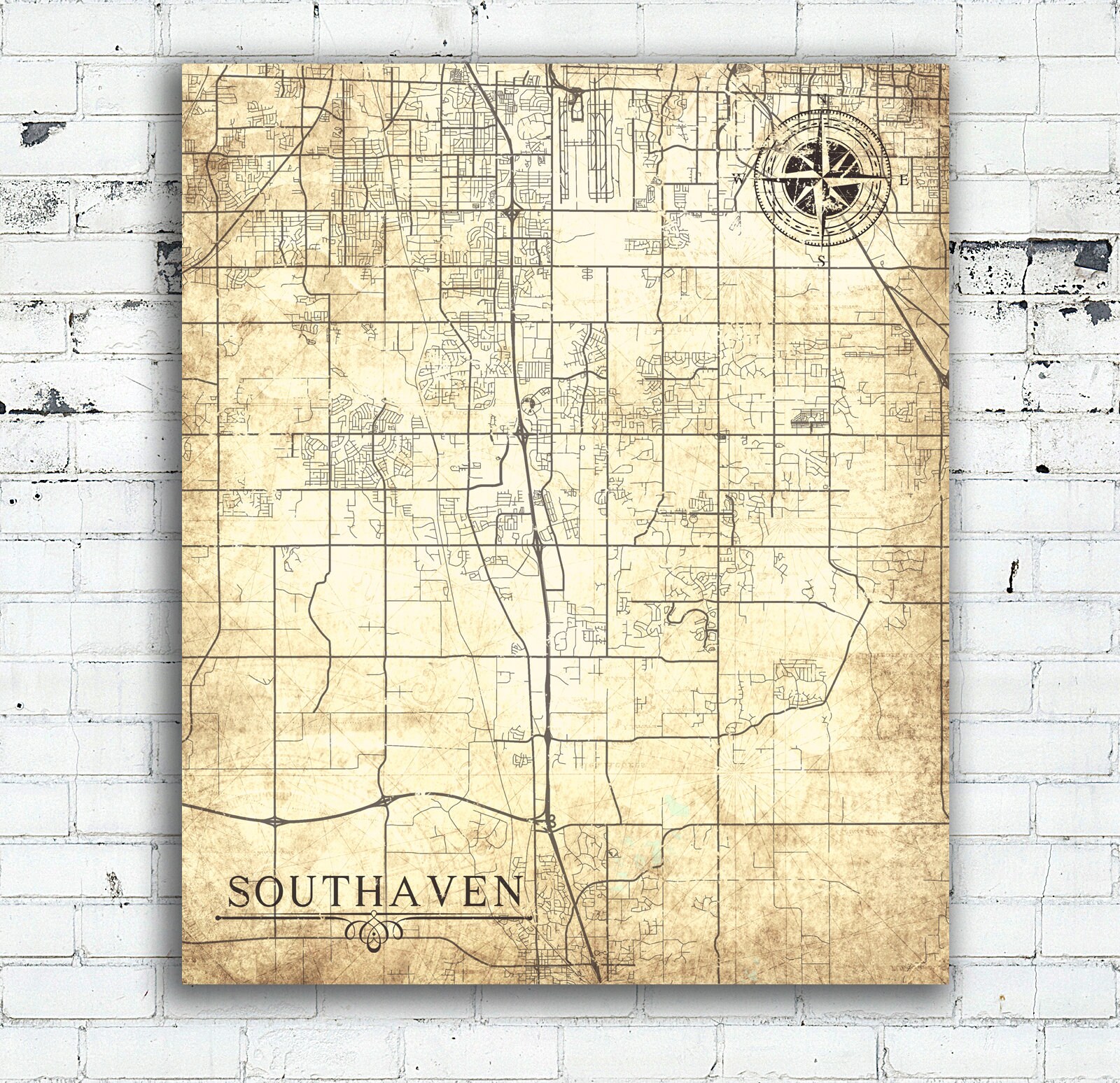 Southaven Ms Canvas Print Mississippi Ms City Town Plan Vintage