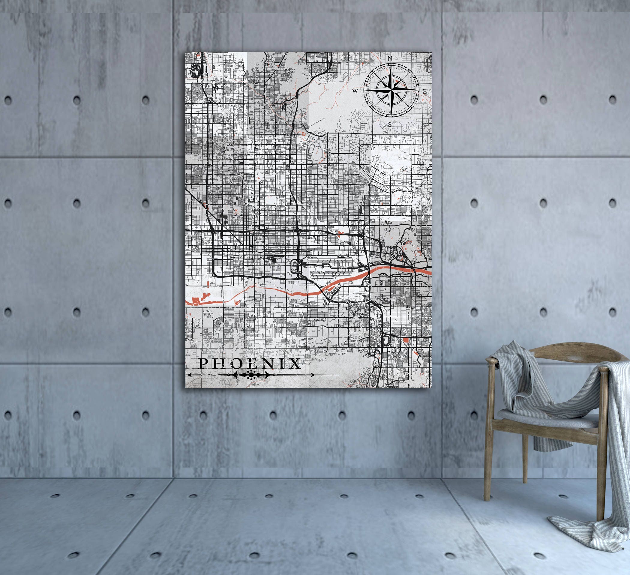 Phoenix Az Canvas Print Arizona Vintage Map Phoenix Az City Wall