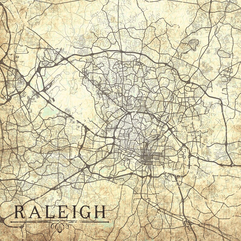 RALEIGH NC Canvas Print North Carolina Vintage city map Wall Etsy