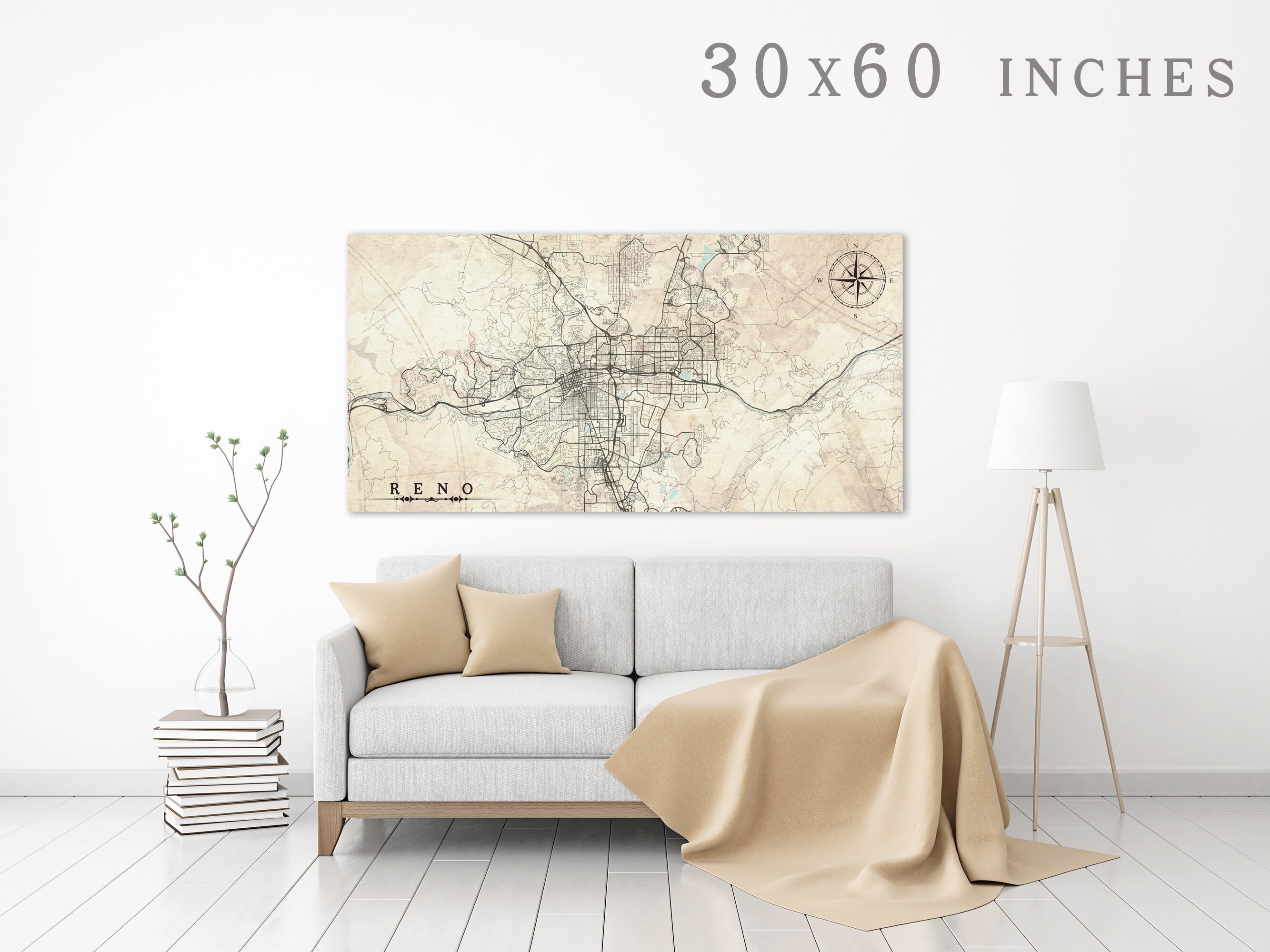 Reno Nv Canvas Print Nevada Vintage Map City Poster Horizontal