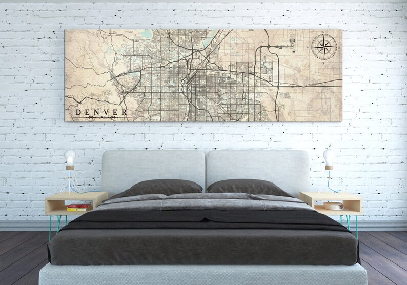 Denver Co Canvas Print Colorado Vintage Map Denver Co City Etsy