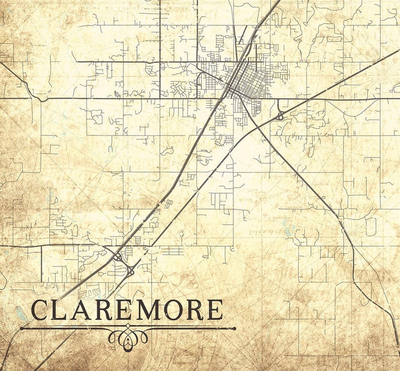 CLAREMORE OK Canvas print Oklahoma Vintage map Town City Etsy