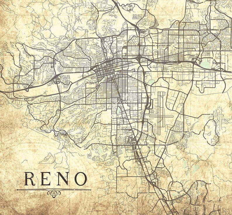 RENO NV Canvas Print Reno Nevada Nv Vintage map Nv Wall Art Etsy