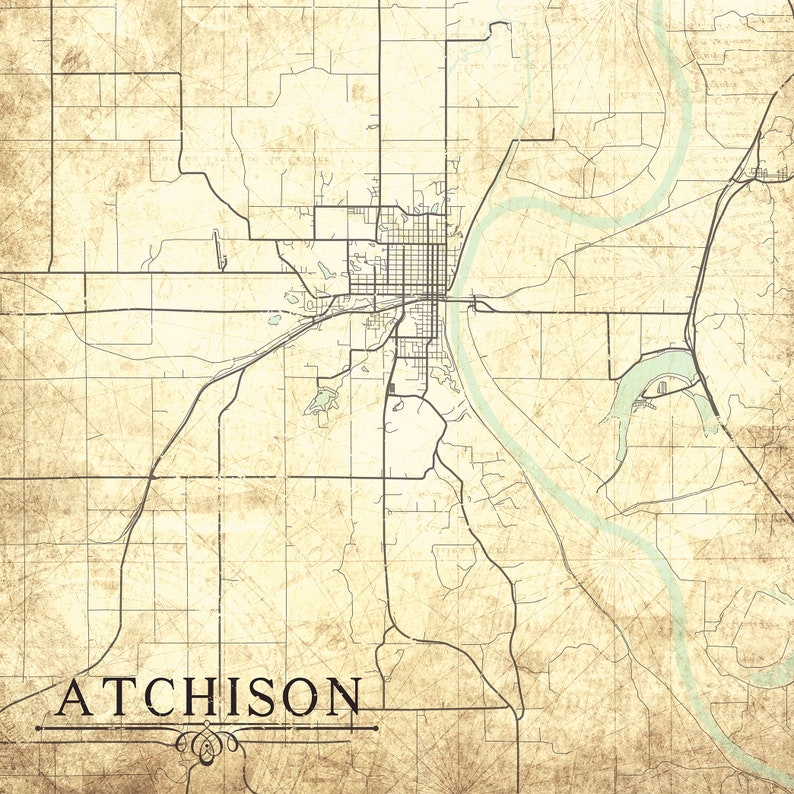 ATCHISON KS Canvas Print Kansas Vintage map Town Plan City Etsy