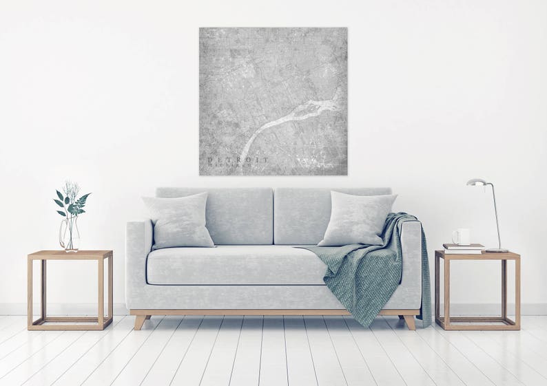 Detroit Mi Canvas Print Mi Michigan Detroit Light Gray White Etsy