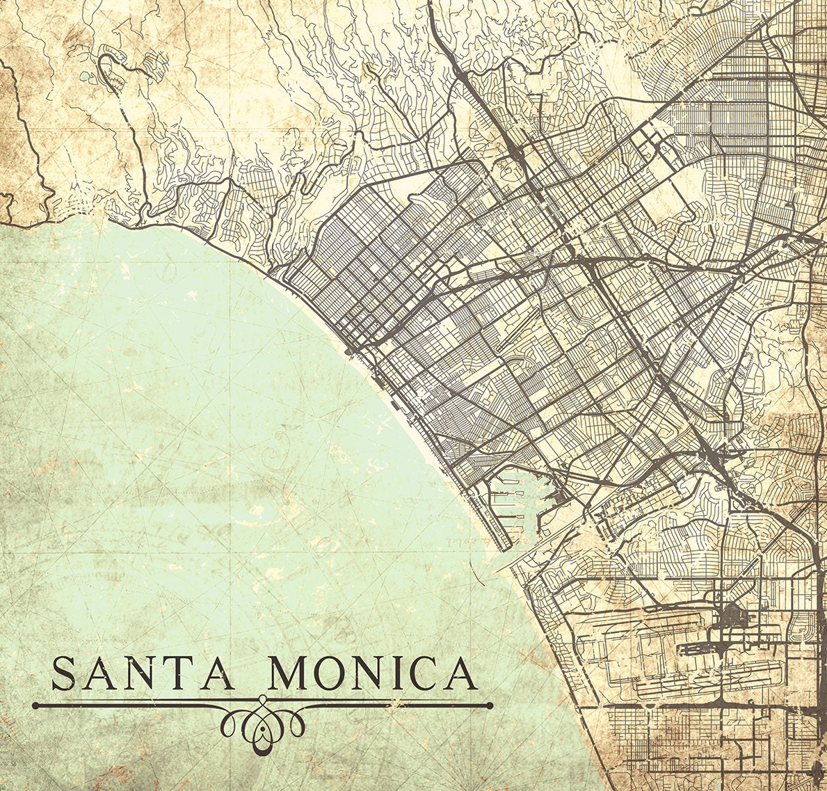 Santa Monica Ca Canvas Print California Vintage City Map Wall Art