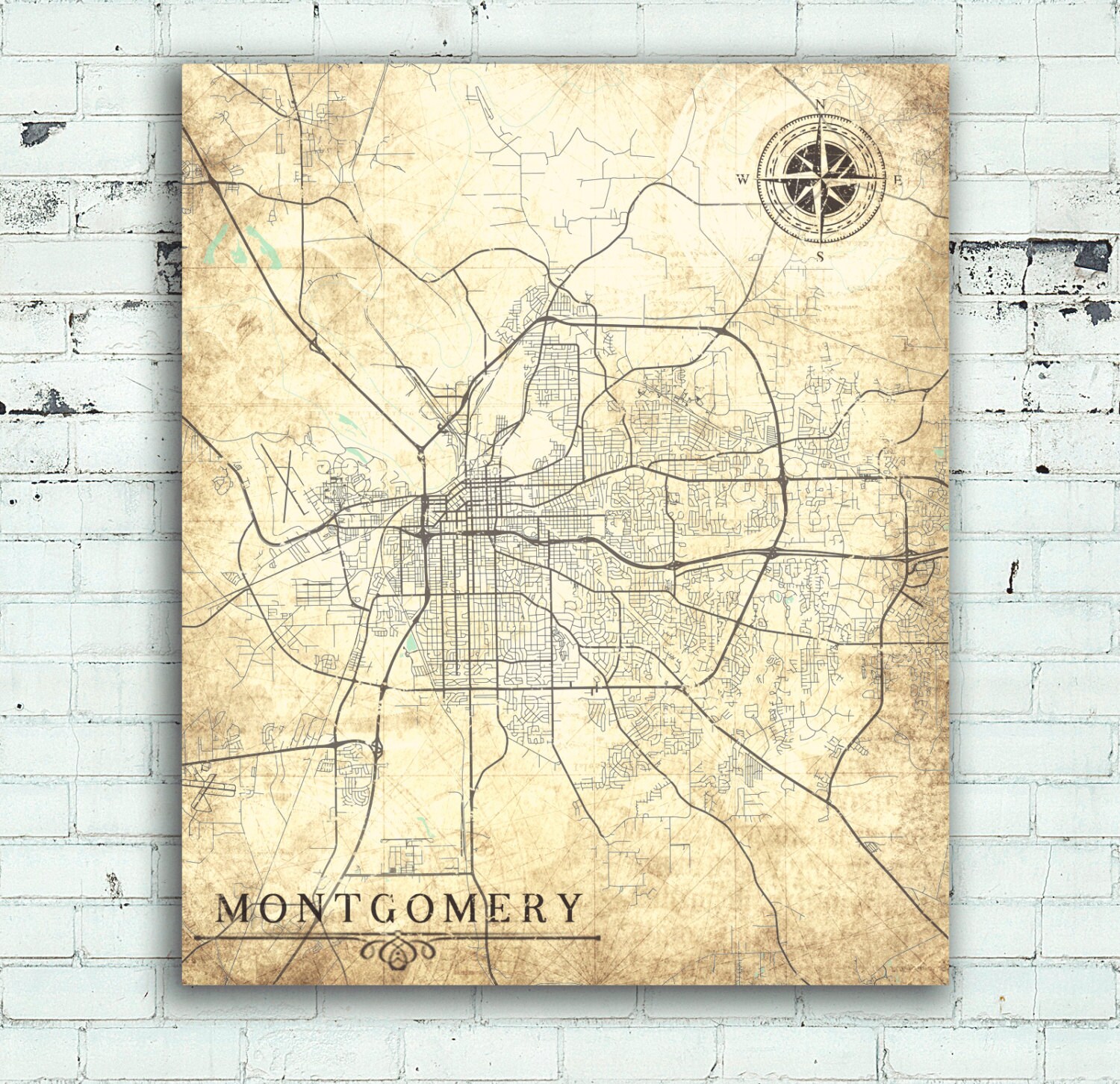 MONTGOMERY Canvas Print AL Alabama Vintage map Montgomery al | Etsy