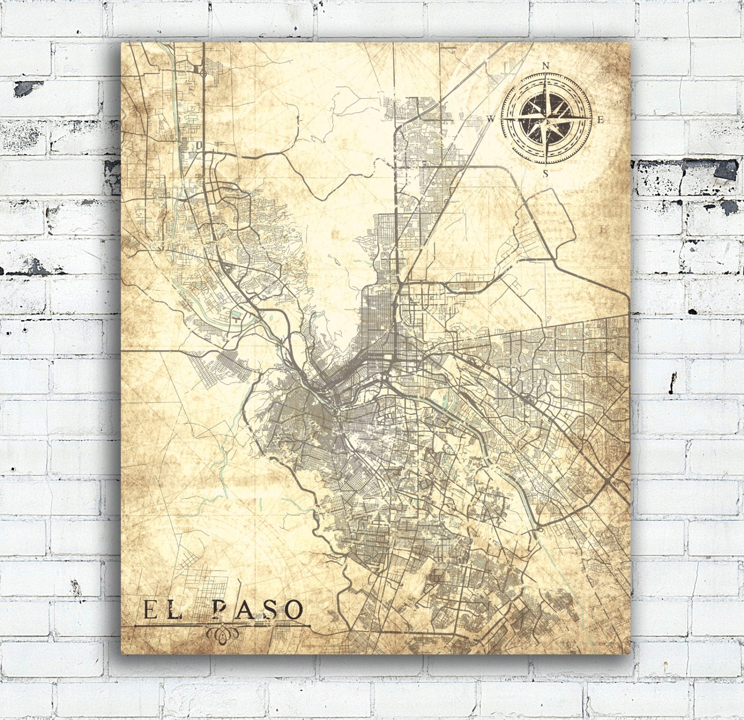 El Paso Tx Canvas Print Texas Tx Vintage Map El Paso City
