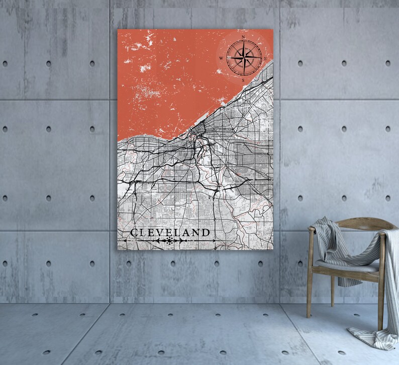 Cleveland Oh Canvas Print Ohio Oh Vintage Map Cleveland Oh Etsy