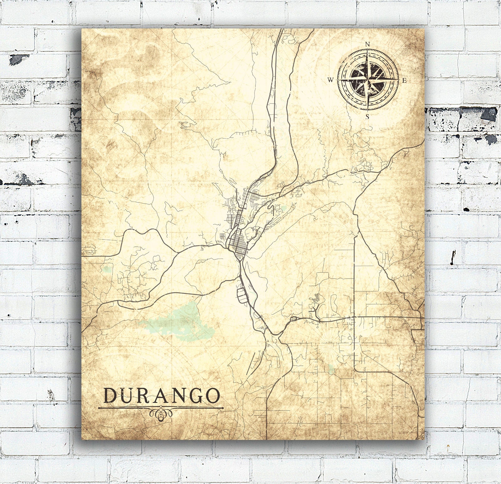 DURANGO CO Colorado Vintage map Durango Vintage City Wall Art | Etsy