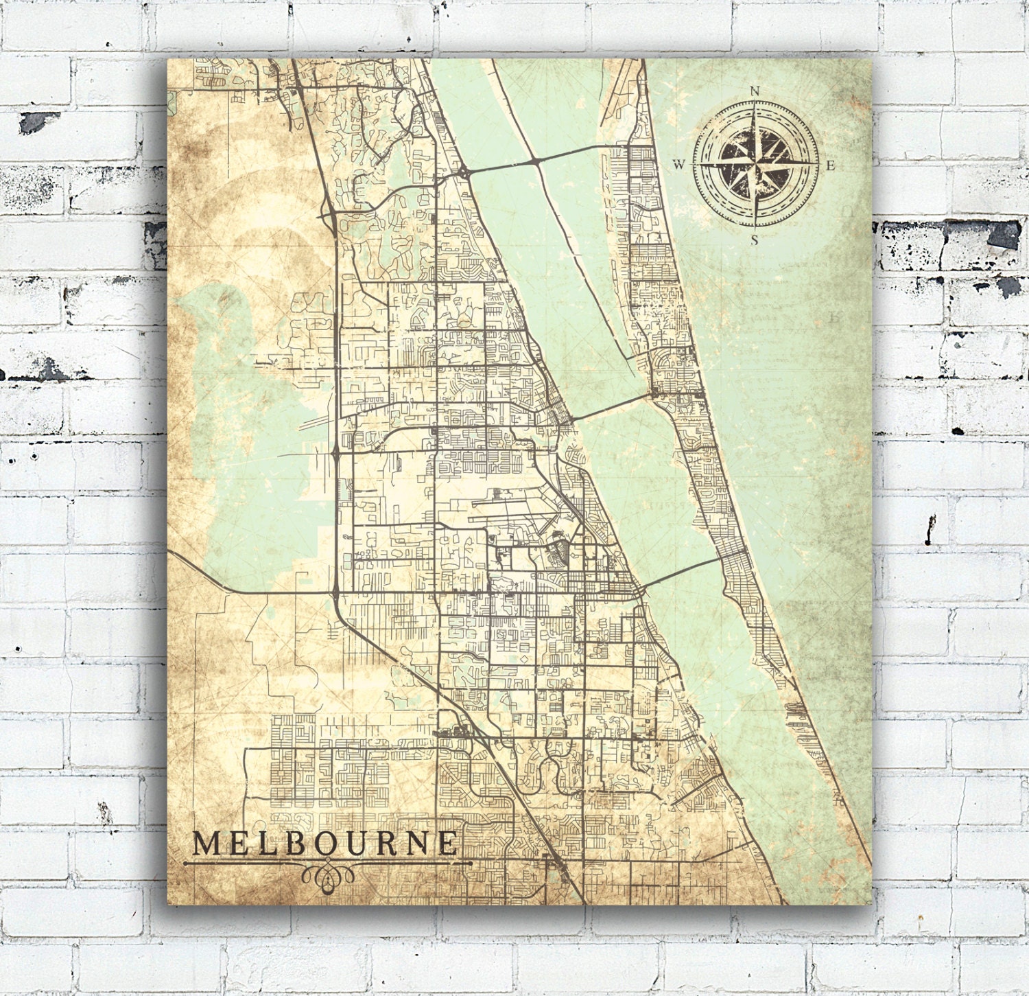 MELBOURNE FL Canvas Print Florida FL Vintage map Melbourne Etsy