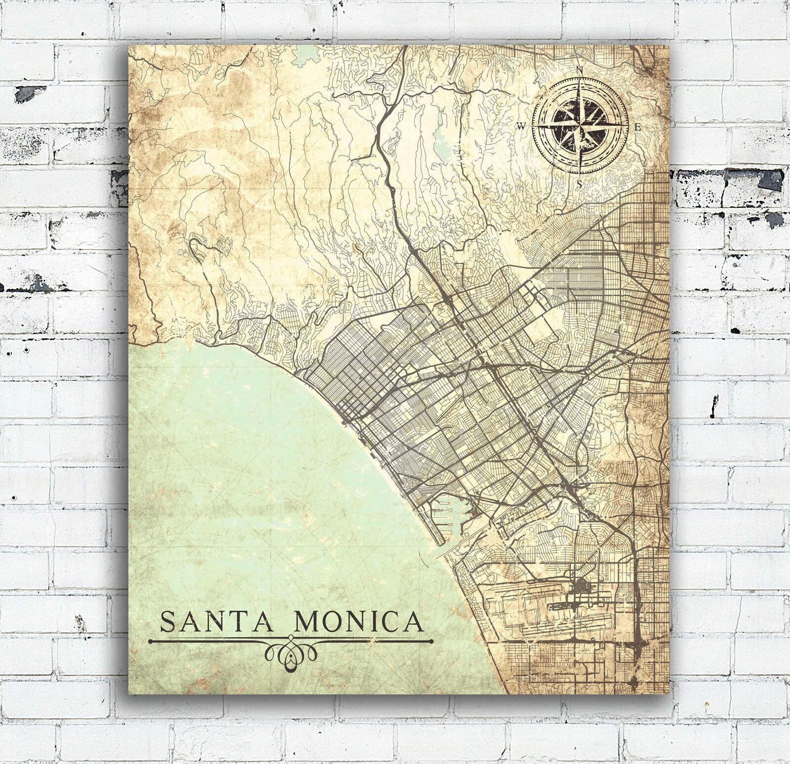Santa Monica Ca Canvas Print California Vintage City Map Wall Art