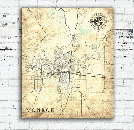 MONROE LA Canvas Print Louisiana City Vintage map Town Plan La Etsy