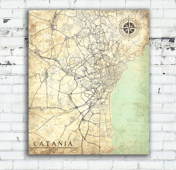 Catania Canvas Print Italy Vintage Map City Town Italian Map Etsy