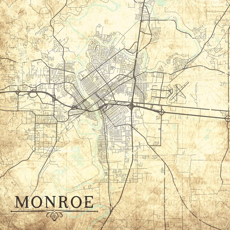 MONROE LA Canvas Print Louisiana City Vintage map Town Plan Etsy
