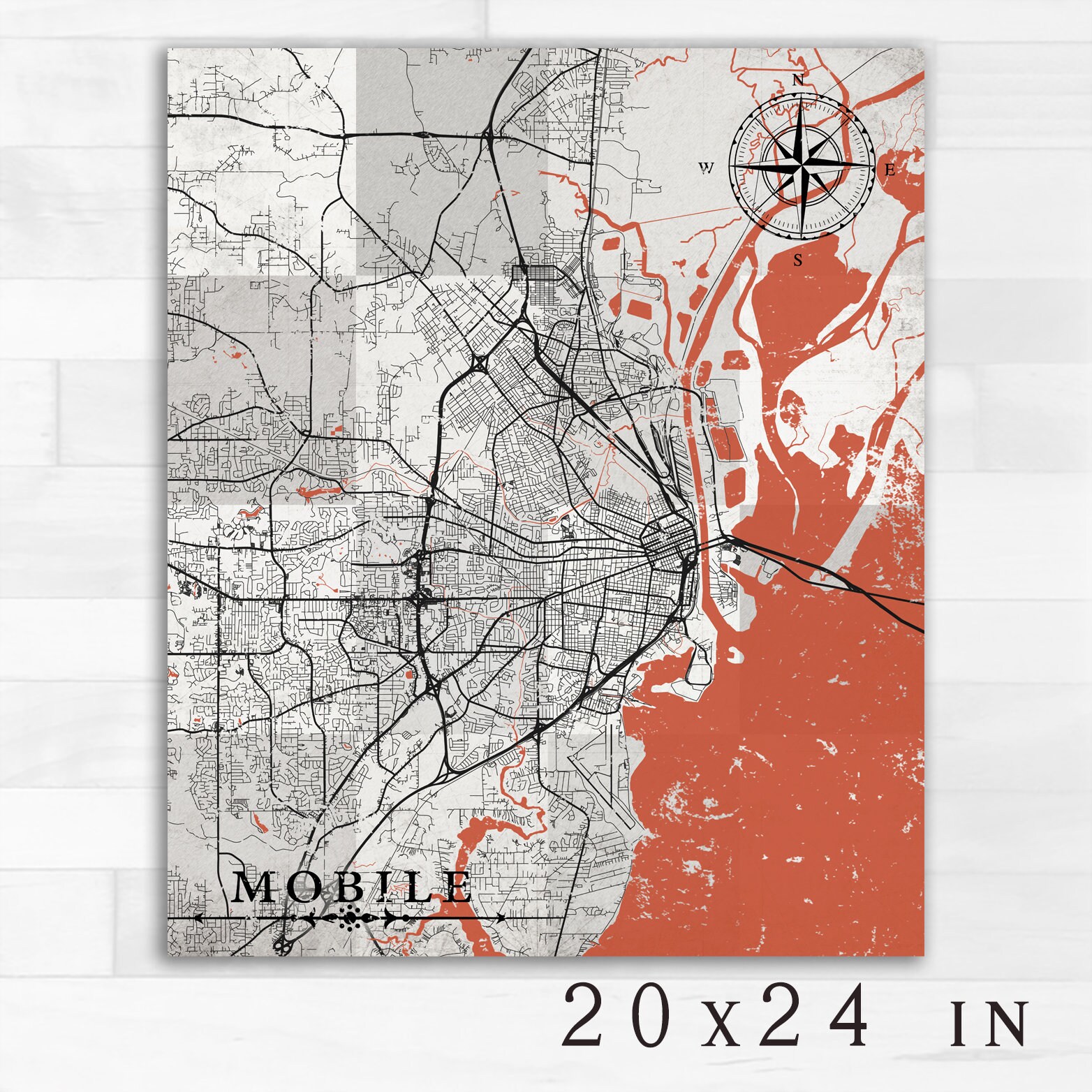 Mobile Al Canvas Print Alabama Vintage Map City Vintage Map Wall
