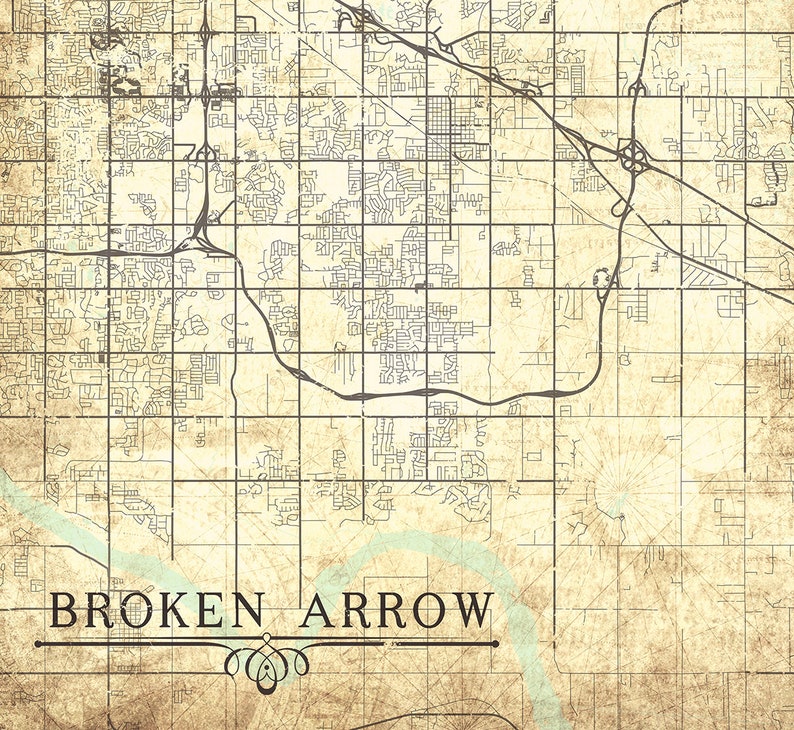 BROKEN ARROW OK Canvas print Oklahoma Vintage map Town City Ok Etsy