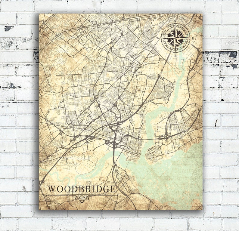 WOODBRIDGE NJ Canvas Print Woodbridge NJ City Vintage map Wall Etsy