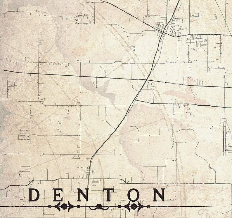 DENTON TX Canvas Print Texas Vintage map City Map Plan | Etsy