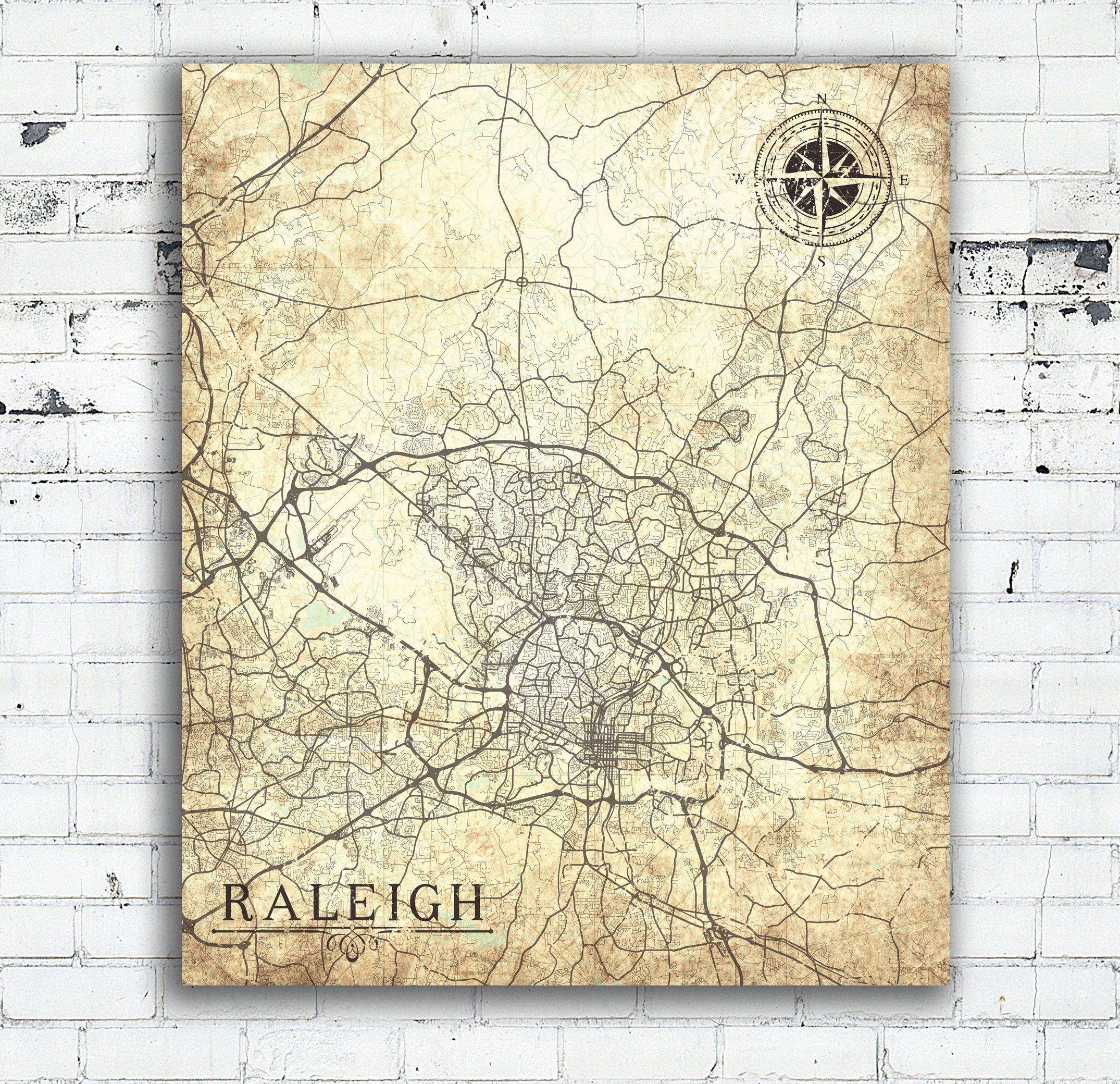 Raleigh Nc Canvas Print North Carolina Vintage City Map Wall Art