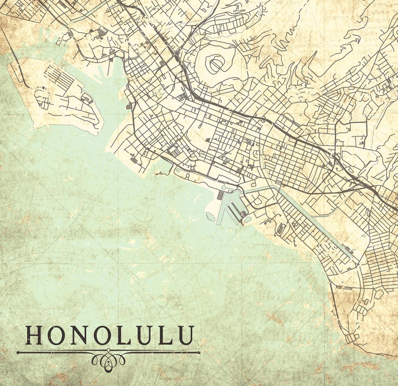 HONOLULU HI Canvas Print Hawaii Honolulu Vintage map Honolulu Etsy