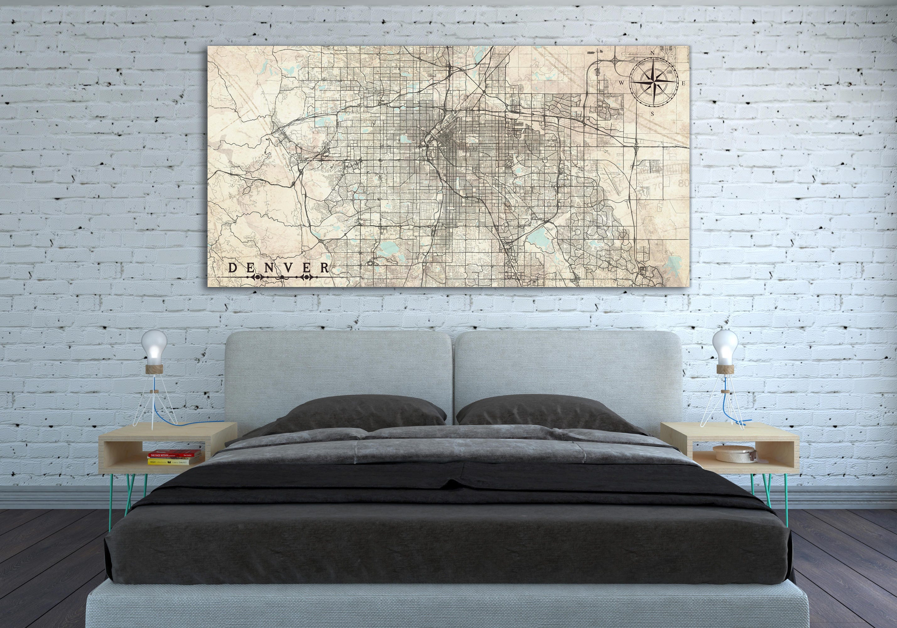 Denver Co Canvas Print Colorado Vintage Map Denver Huge Vintage