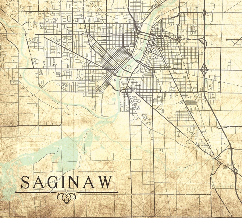 SAGINAW MI Canvas Print Michigan Town City Vintage map Wall Etsy