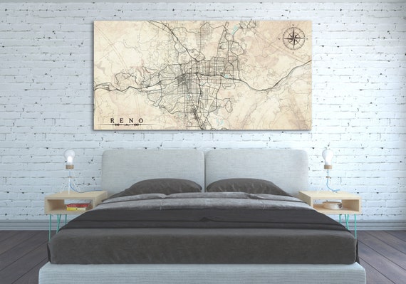Reno Nv Canvas Print Nevada Vintage Map City Poster Horizontal Etsy