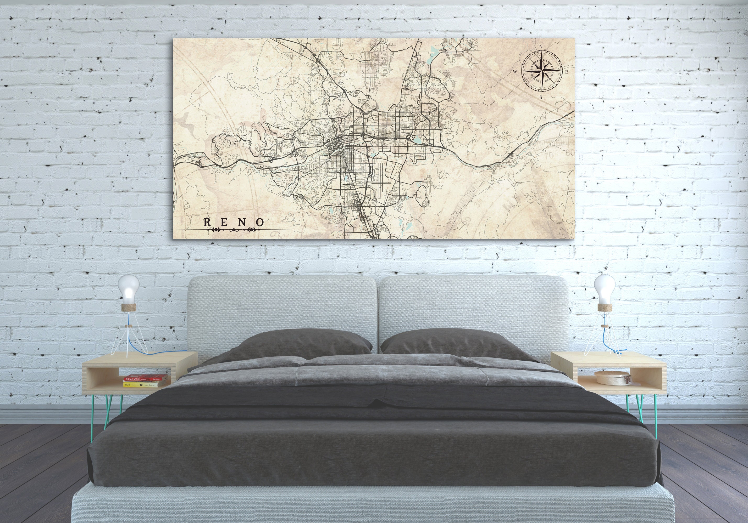 Reno Nv Canvas Print Nevada Vintage Map City Poster Horizontal