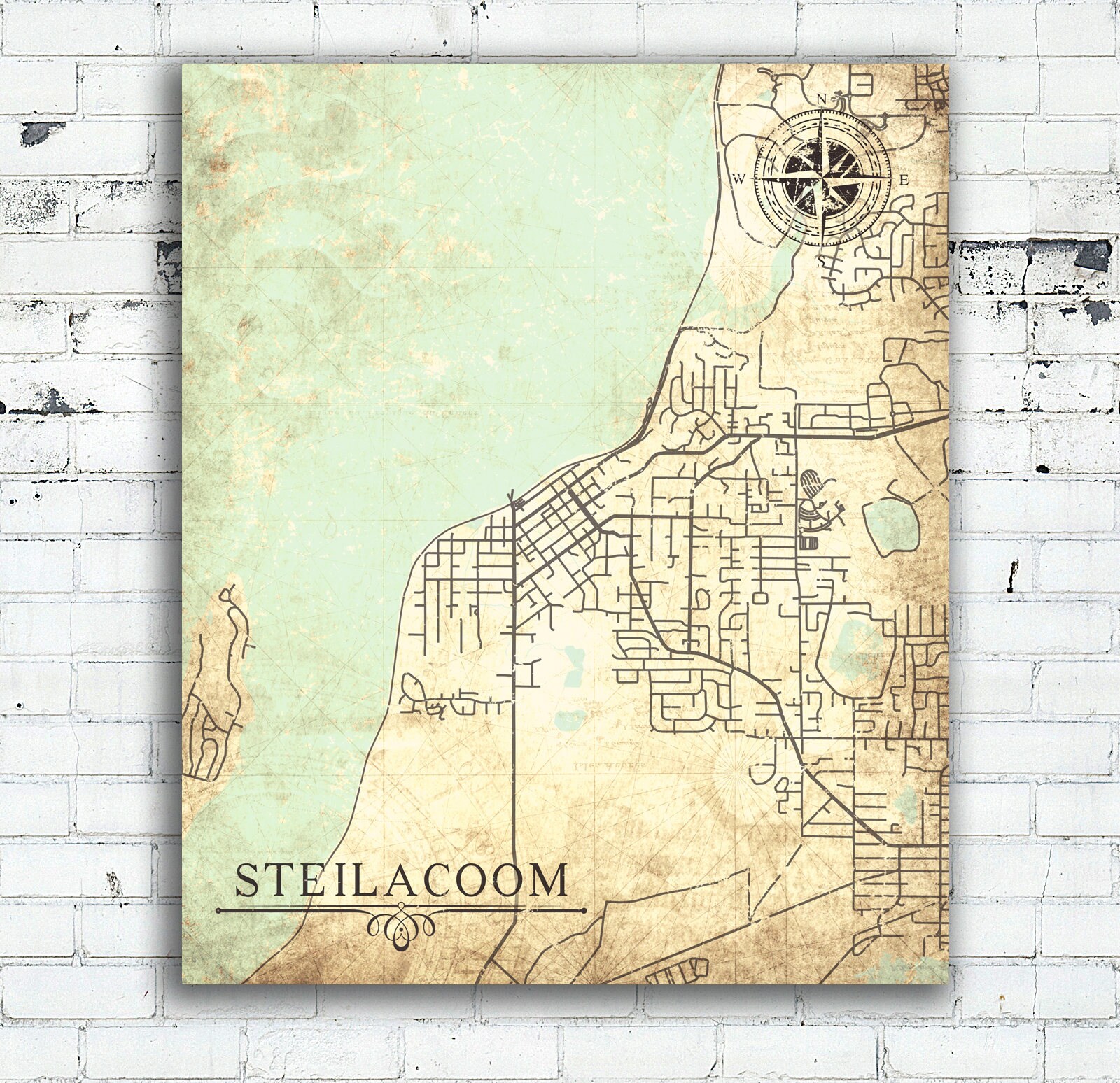 STEILACOOM WA Canvas Print Washington Vintage map Town Plan Etsy