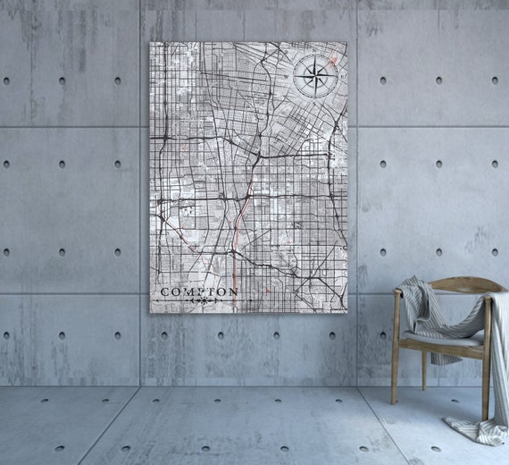 Compton Ca Canvas Print California Vintage Map Black And White Etsy