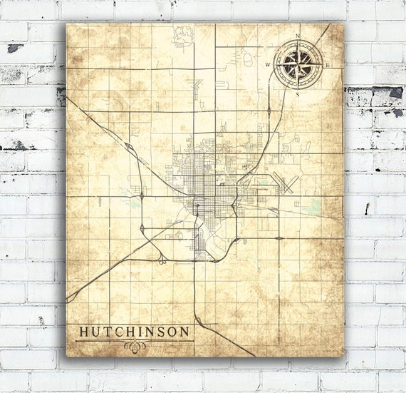 HUTCHINSON KS Canvas Print Kansas KS Vintage map Town Plan Etsy