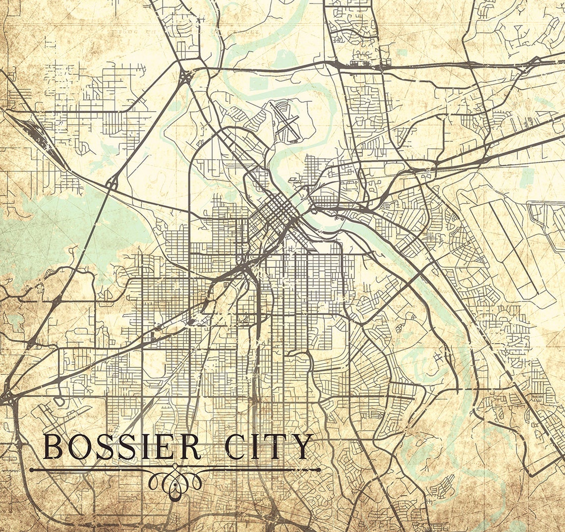 BOSSIER CITY LA Canvas Print Louisiana City Poster Vintage map Etsy
