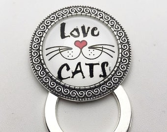 Love Cats Magnetic ID Badge Holder,  Eyeglass Holder, Magnetic Brooch, Reading Glasses Holder, Sunglasses Holder