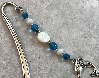 Dolphin Bookmark, Dolphin Charm Shepherd Hook Bookmark, Beaded  Book Hook Bookmark, Metal Bookmarker