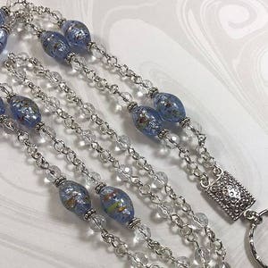 Blue Confetti Lanyard, Blue Silver Beaded ID Badge Holder, Badge Lanyard, Lanyard ID Holder, Breakaway option