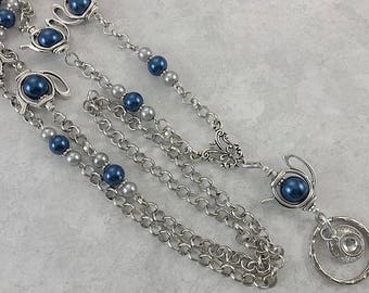 Blue Teapot Lanyard, Blue Beaded Lanyard, ID Badge Holder,  Badge Lanyard, Lanyard ID Holder, Breakaway optional