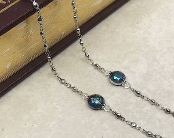 Iridescent Crystal Beaded Eyeglass Chain with Swarovski™ beads, Beaded  Reading Glasses Holder, Sunglasses Silver Eyeglass Chain