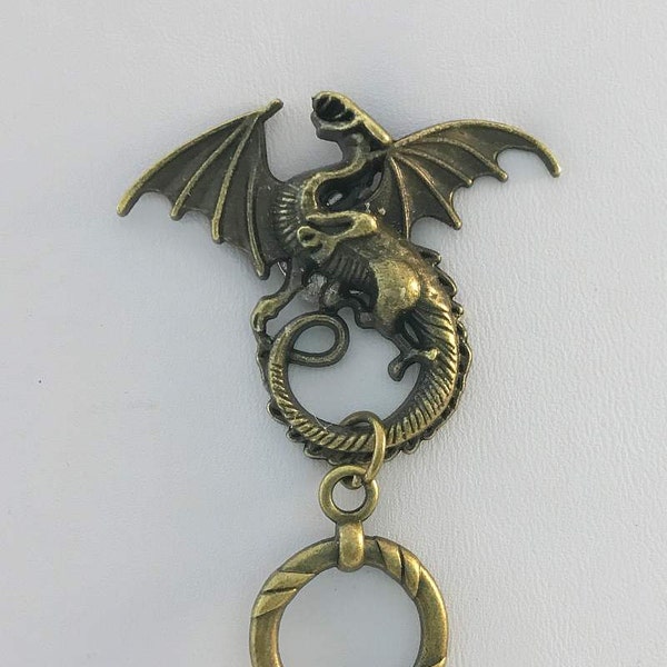 Bronze Dragon Magnetic ID Badge Holder, Dragon Fantasy Eyeglass Holder, Magnetic Brooch,  Reading Glasses Holder