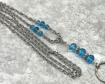 Aqua & Silver Chain Lanyard with Abacus Beads,  Beaded ID Badge Holder - Breakaway Optional