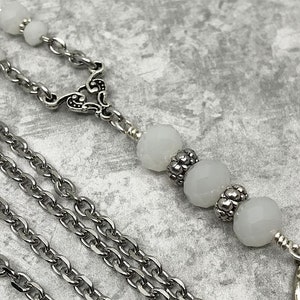 White & Silver Chain Lanyard with Abacus Beads,  Beaded ID Badge Holder - Breakaway Optional
