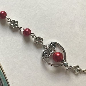 Key to My Heart Bookmark, Valentine Beaded Shepherd Hook Bookmark, Metal Bookmark, Heart Bookmarker, Key Bookmark image 3