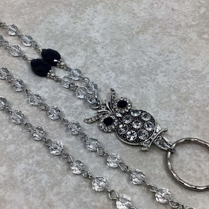 Sparkly Owl Lanyard, Silver Chain Lanyard, ID Badge Holder, Lanyard ID Holder, ID Lanyard, Badge Lanyard, Owl Pendant, Breakaway option