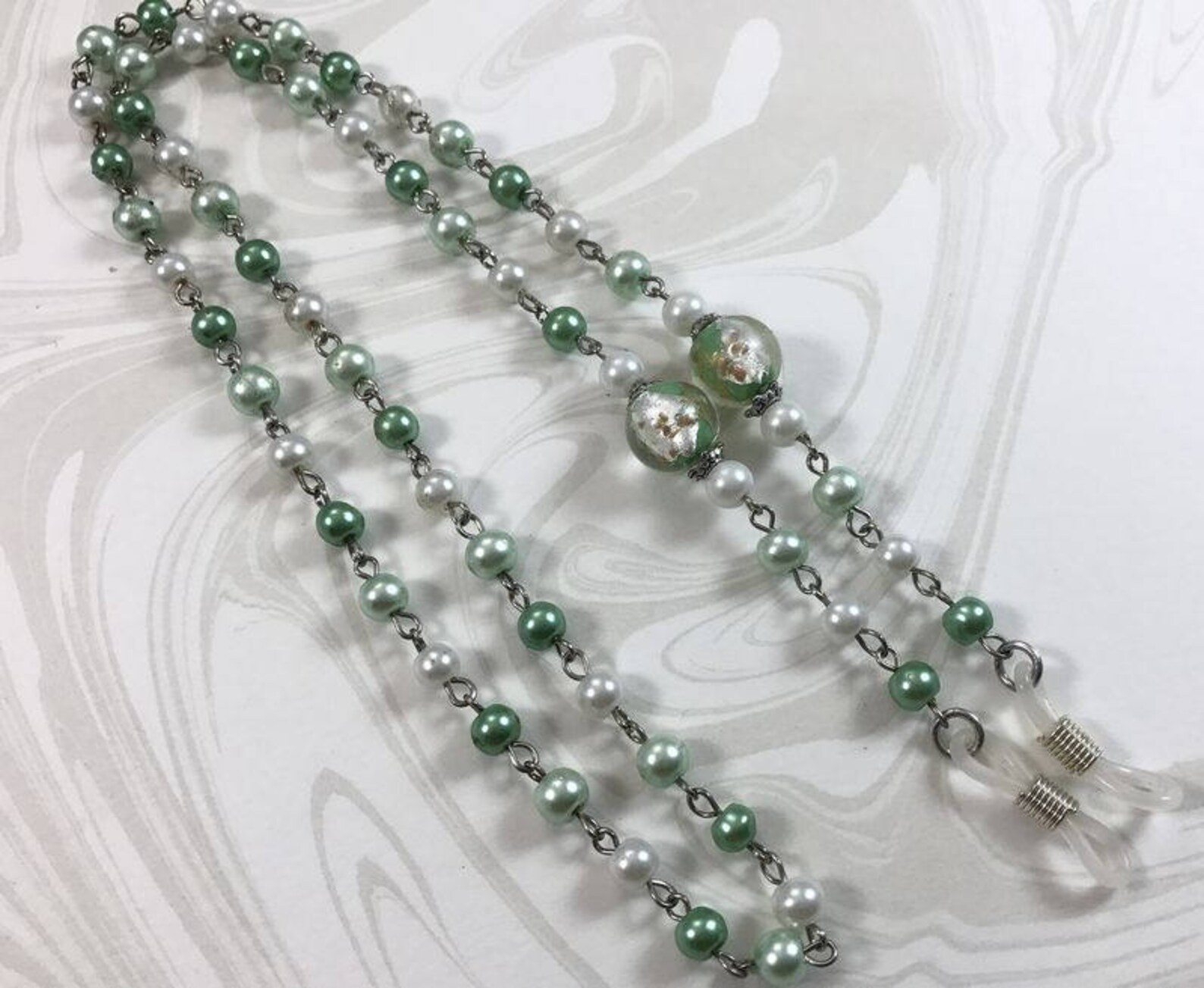 Green Pearl Eyeglass Chain Green Lampwork Eyeglass Chain Etsy