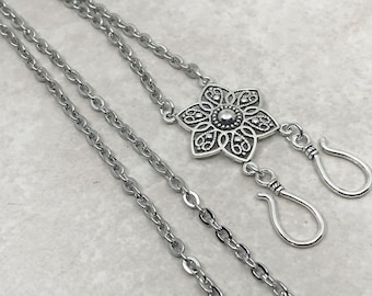 Double Hook 5 Petal Flower  Portuguese Knitting Necklace, Gift for Knitter, Andean Turkish Bosnian Knitting