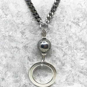 Contemporary Eyeglass Loop Necklace, Silver Globe & Chain, Glasses Chain, Reading Glasses Holder, Sunglasses Holder
