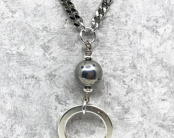 Contemporary Eyeglass Loop Necklace, Silver Globe & Chain, Glasses Chain, Reading Glasses Holder, Sunglasses Holder