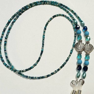 Ocean Blue Eyeglass Chain, Seashell Reading Glasses Holder, Eyeglass Necklace, Glasses Chain,Beach  Sunglasses Holder
